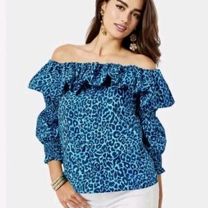 Lilly Pulitzer Vibrant Blue Animal Print Blouse